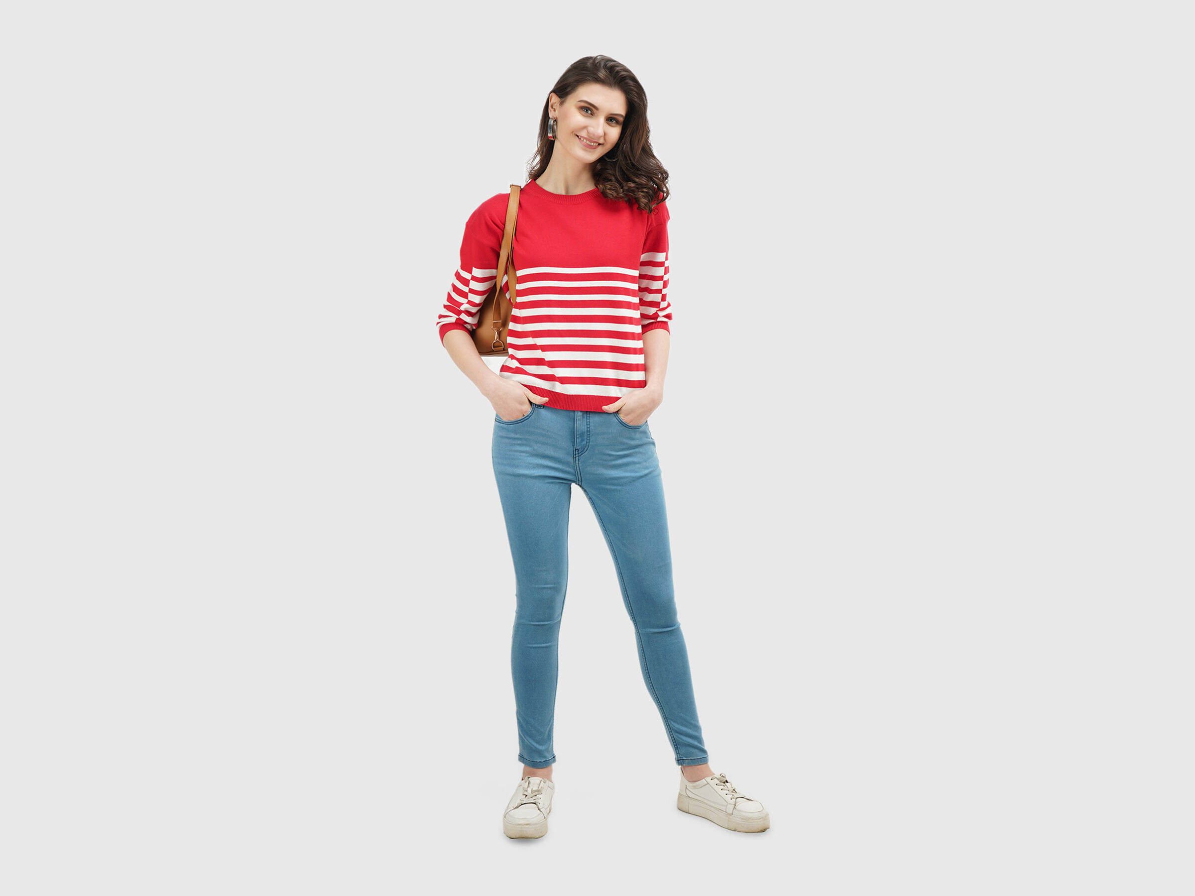 Full Sleeve Stripe Button Shoulder Tricot Top image number 4